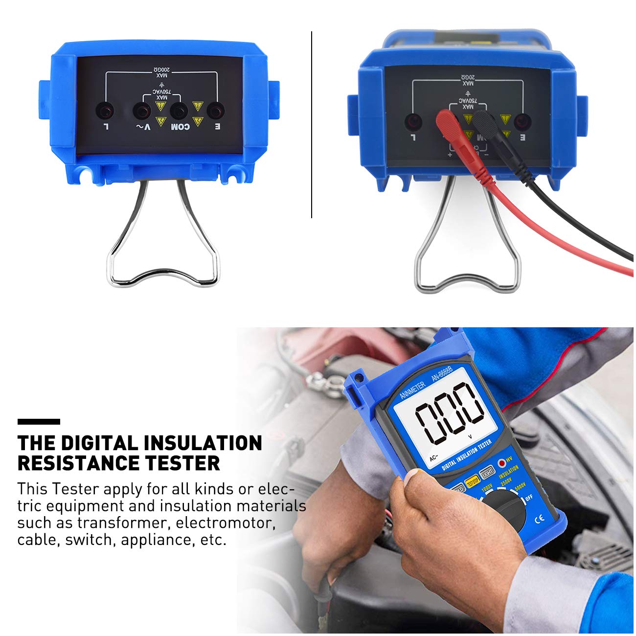 Digital Insulation Resistance Tester, AIMOEST Megohmmeter 200GΩ Meg Ohmmeter, 500V/1000V/2500V/5kV Test Voltage, Auto Ranging Mega Ohm Meter AC Voltmeter AI-6688B with Over-Range Indicator