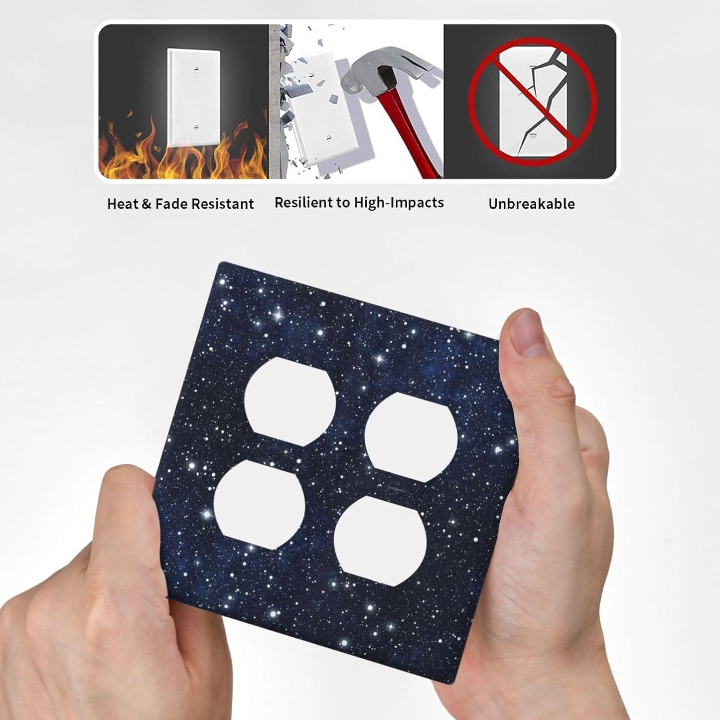 Decorative Outlet Covers Blue Galaxy Universe Space Stars 2 Gang Wall Plate Cover Double Duplex Receptacle Two Switch Light Switch Cover Plate Jumbo Dual Faceplate for Home Decor