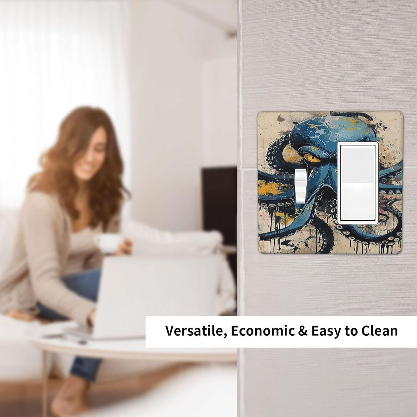 Outlet Covers Nautical Vintage Blue Octopus Yellow Eyes Oil Watercolor 1 Toggle 1 Rocker Combination Decorative Wall Plate Electrical Switch Plates Light Switch Cover Plate for Kids room