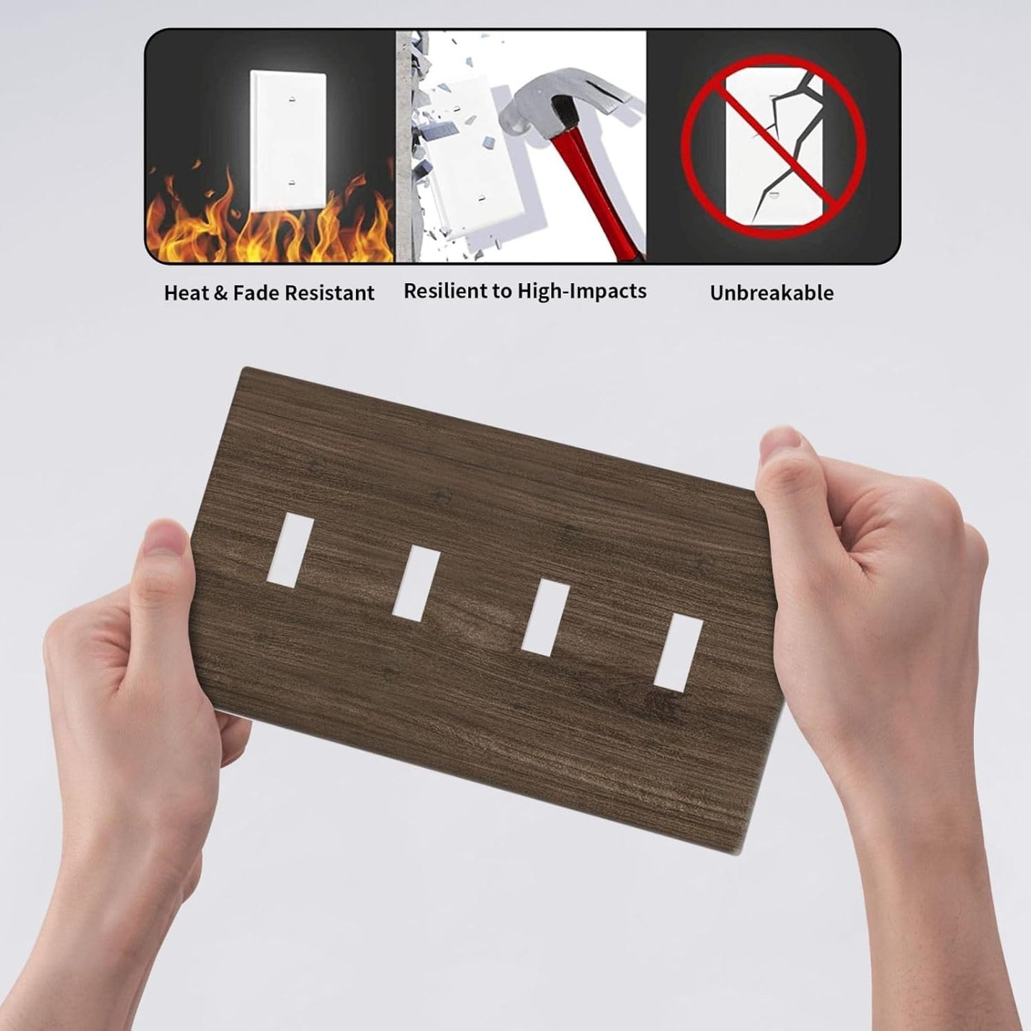Light Switch Cover Plate Rustic Walnut Wood Grain 4 Gang Quad Toggle Wall Plate Electrical Outlet Cover Decorative Switch Plate Covers for Farmhouse Cabin Decor