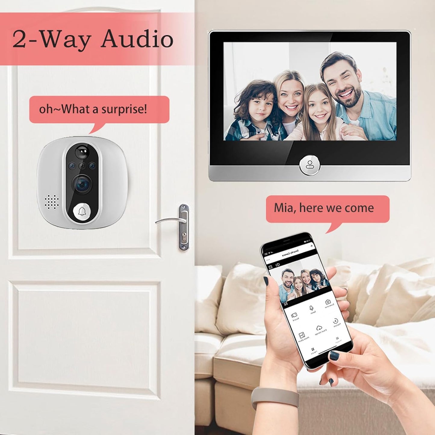 WALFRONT WiFi Door Viewer Smart Peephole Camera Motion Detection 1080P 4.3 Inch Color LCD Two Way Intercom Night Wide Angle 128G Card Supported