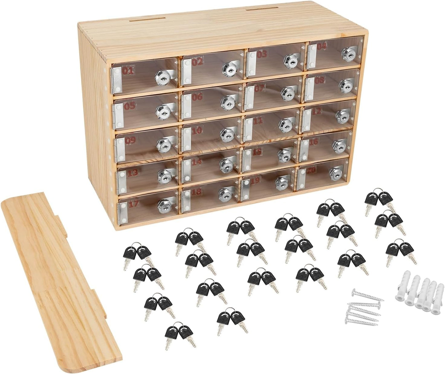 Cell Phone Locker Box 20 Slots Cell Phone Organizer Cabinet with Combination Locks Wall-Mounted Locking Cell Phone Storage Box for Classroom Office,Shool,Office (20 Slots, Wood+Acrylic)
