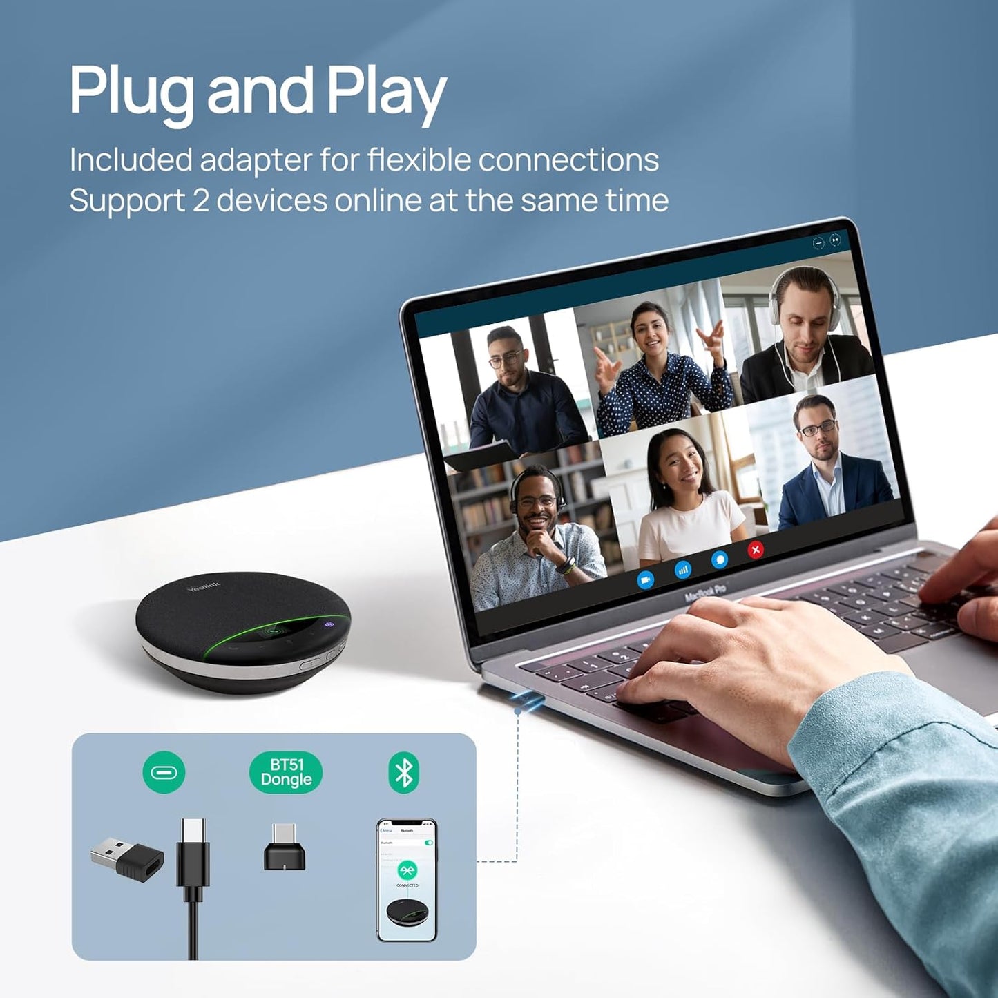 Yealink Bluetooth Speakerphone SP96 with Dongle Support Daisy-Chain 26H Talk Time Teams Certified 65mm Conference Speaker and 6 Microphones Array LCD Screen Smart AI Noise-Canceling