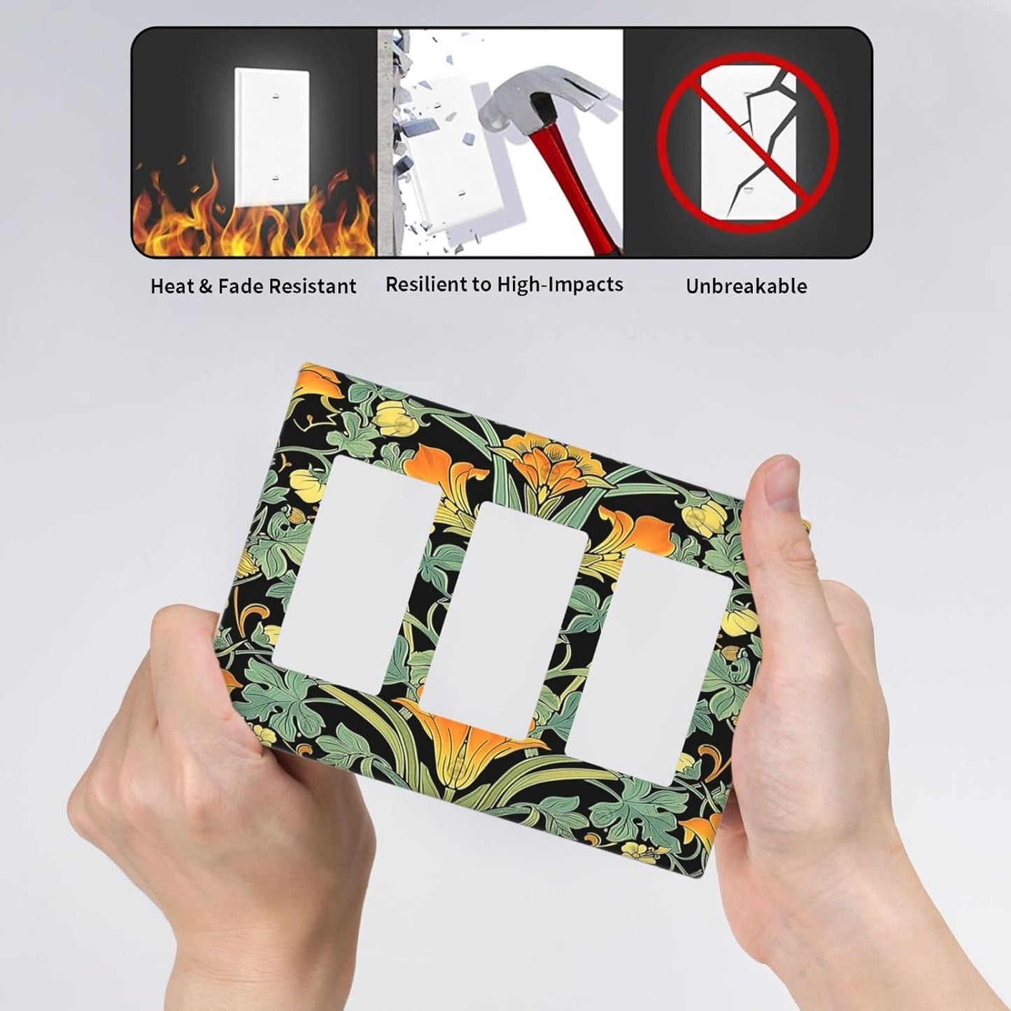 Light Switch Covers William Morris Vintage Floral Green Yellow 3 Gang Rocker Electrical GFCI Decorative Triple Outlet Wall Plate Cover Switchplate for Bedroom Home Decor