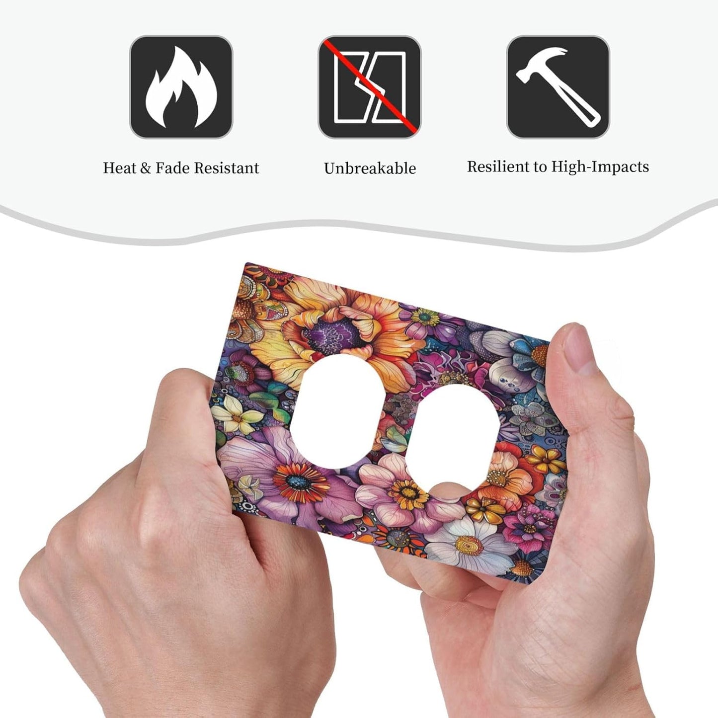 Outlet Covers Colorful Bohemian Flowers Vintage Boho Floral 1 Gang Duplex Light Switch Cover Decorative Switch Plates Electrical Receptacle Faceplate Wall Plate for Bed Room Decor