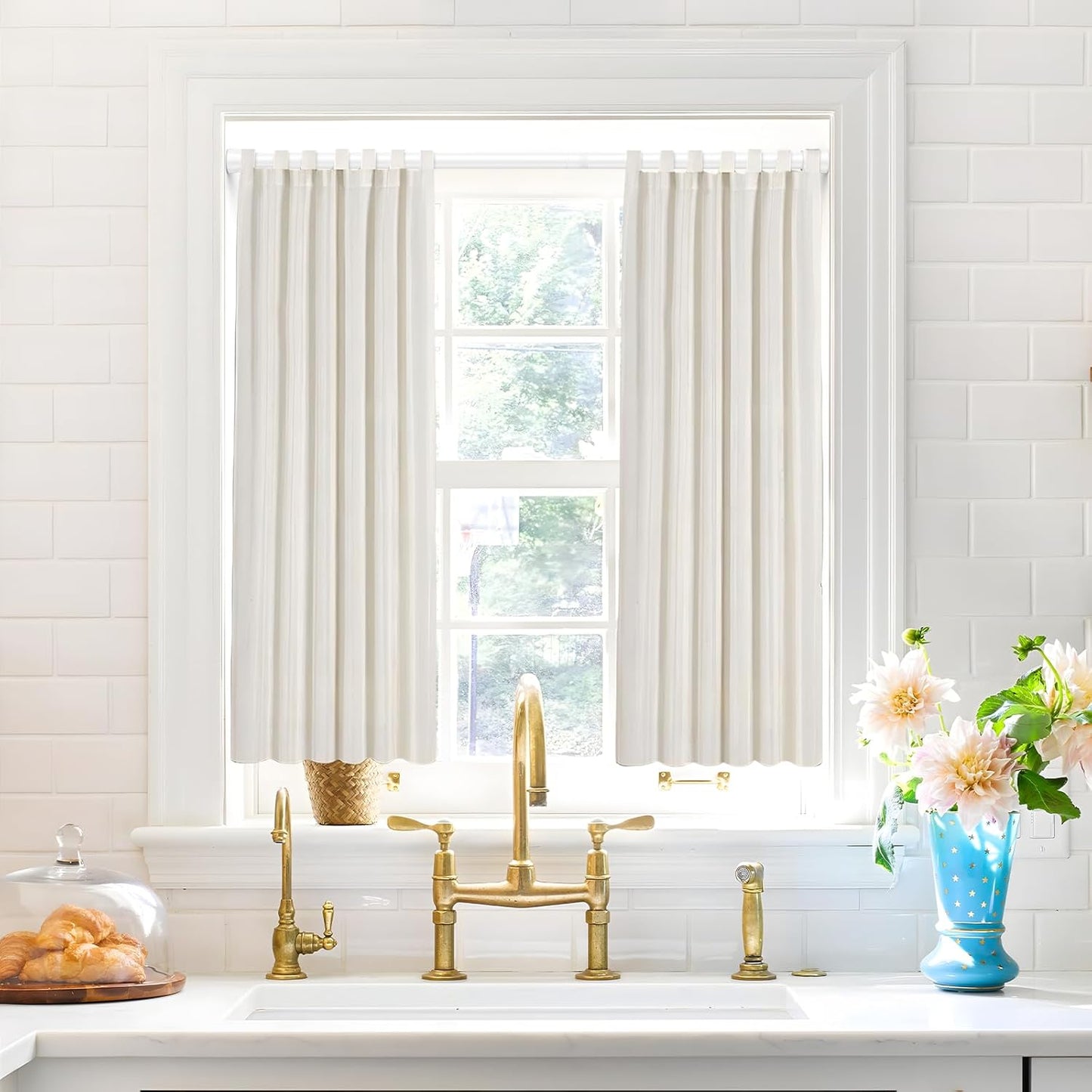 White Tension Curtain Rod for Windows 28 to 48 inch, Adjustable Expandable Pressure Spring Curtain Rod No Drilling, 7/8" Curtain Rod for Bedroom Doorway Closet Door