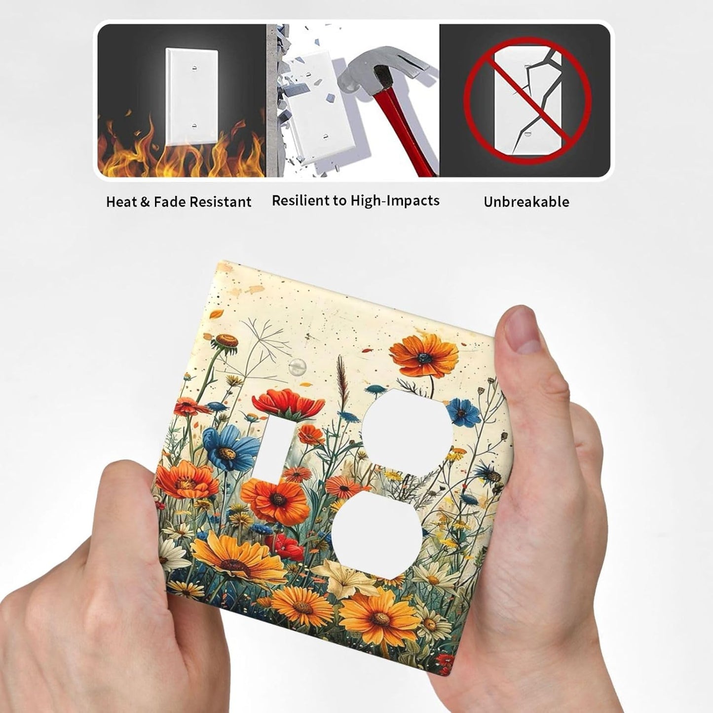 Outlet Covers Colorful Flowers Wildflowers Plants Orange Yellow Blue 1 Toggle 1 Duplex Switch Plate Covers Electrical Light Switch Cover Plate Decorative Wall Plate Socket Cover for Home Farmhouse