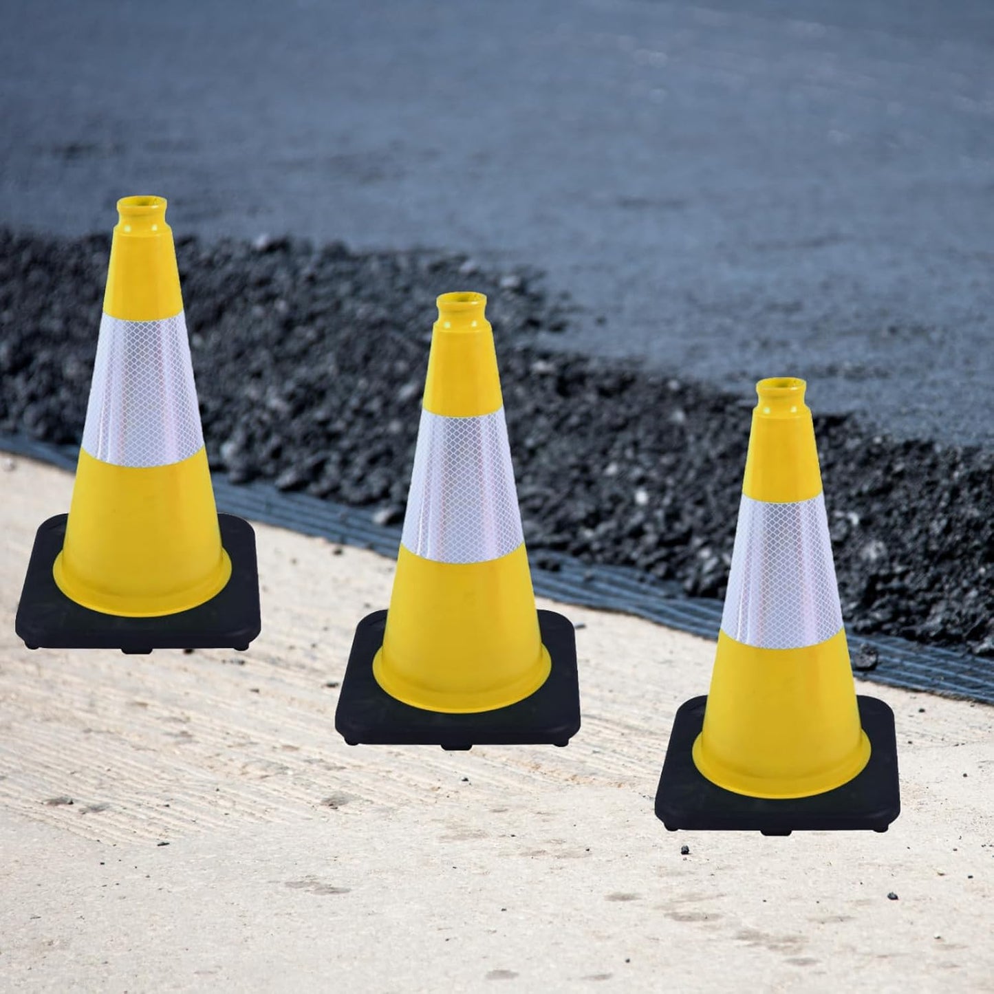 8 Pack 18 Inch Yellow Traffic Cones Black Base Durable, Training Markers for Basketball Drills, School Playground, Field Boundary (8, Yellow, 18 Inch)
