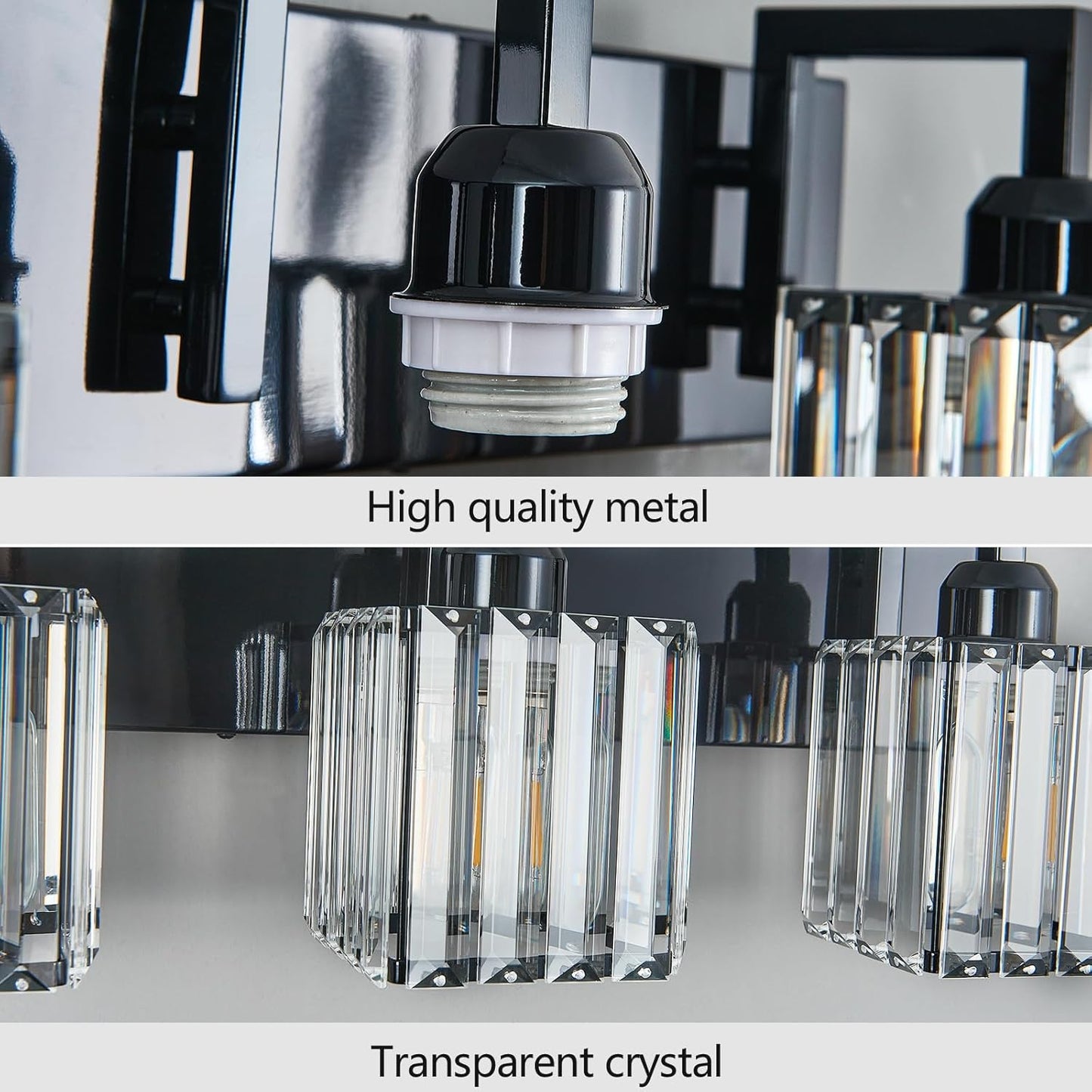 Modern Bathroom Vanity Light 4-Lights Plating Black Vanity Light Crystal Wall Light Bathroom Light Fixtures