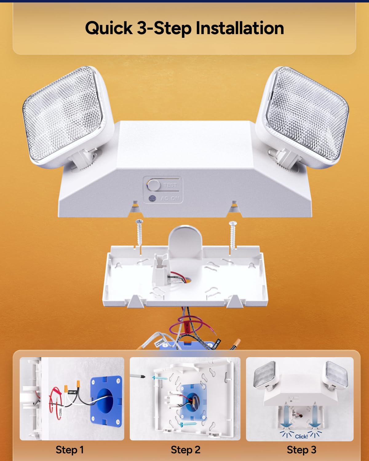 Sunco 6 Pack LED Emergency Lights for Business, Commercial Lighting, Power Outages, Offices, with Backup Battery (90 Minutes), Wall Mount, Hard Wired, 120-277V, Fire Resistant (94V-0) UL