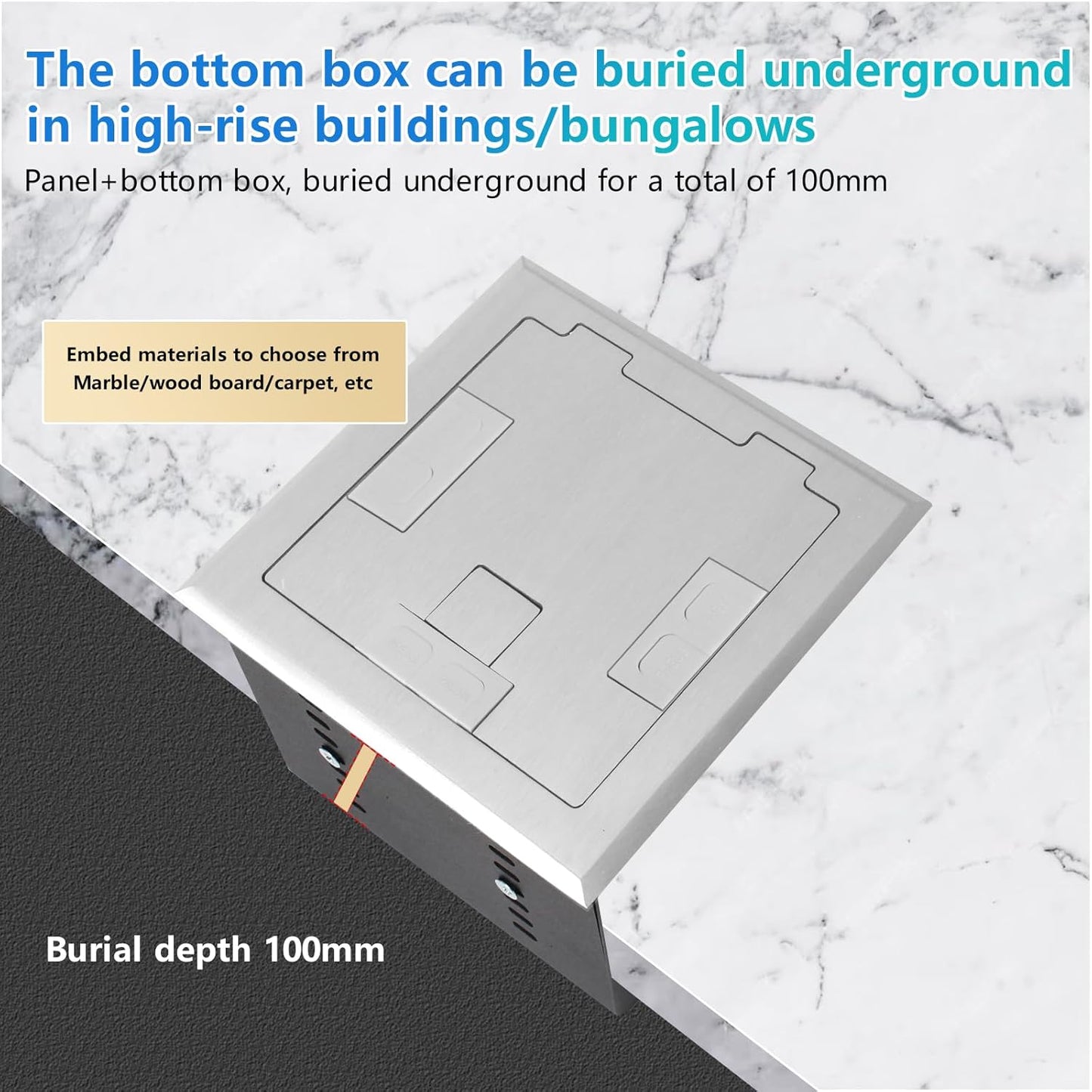 KYHSHJ Recessed Flat Hidden Socket Kit with 2 * 15 Amp Stainless Steel GFCI Tamper Receptacle Outlet+3-Port RJ45 Datacom Receptacle. Internal Height Adjustable,Corrosive Resistant Hardware,Silver