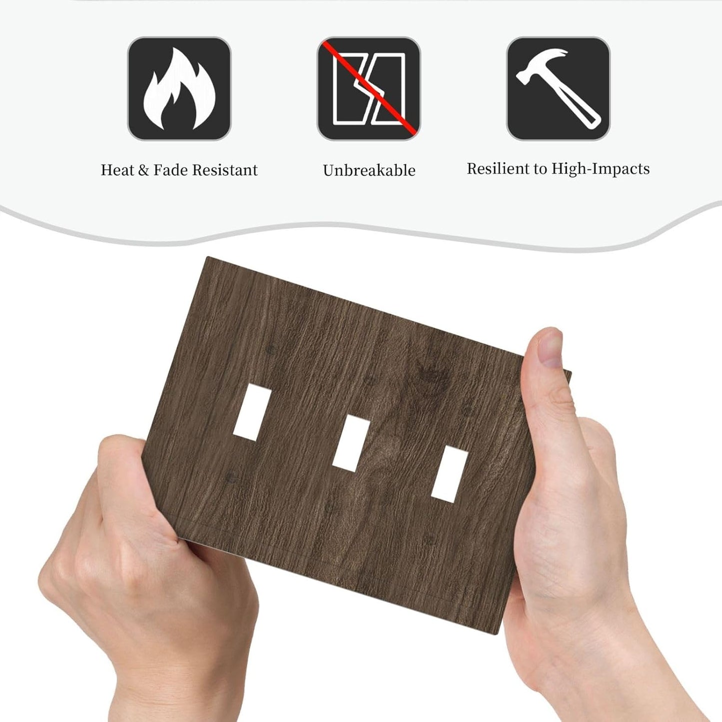 Decorative Light Switch Cover Plate Rustic Walnut Wood Grain 3 Gang Wall Plate Triple Toggle Switch Plate Covers Electrical Outlet Cover for Farmhouse Cabin Decor