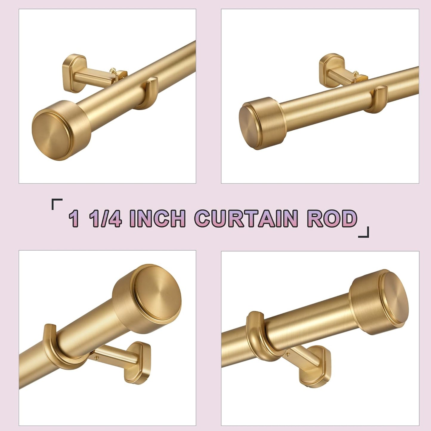 Heavy Duty Curtain Rods,1 1/4" Large Diameter Premium Nonadjustable Curtain Rod,120in/10ft Custom Window Treatment Rods with Durable Aluminum Brackets and End Caps,Gold Finish