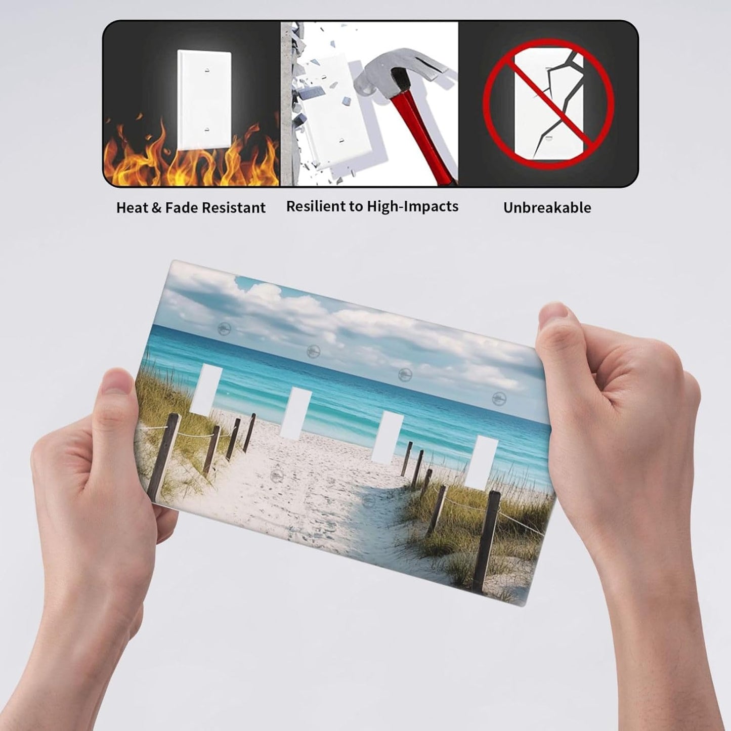 Decorative Light Switch Cover Plate Coastal Beach Ocean Seaside View 4 Gang Wall Plates for Electrical Outlets Quad Toggle Switch Plate Covers Outlet Covers Faceplate for Bedroom Home Decor