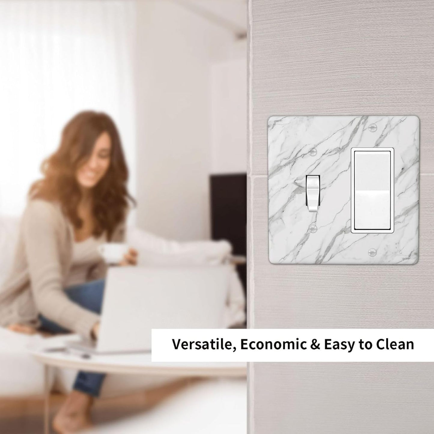 Decorative Outlet Covers Modern Grey Marble Texture 2 Gang Light Switch Cover Plate Single Toggle 1 Rocker Wall Plates for Electrical Outlets Switch Plate Covers for Bedroom Home Decor