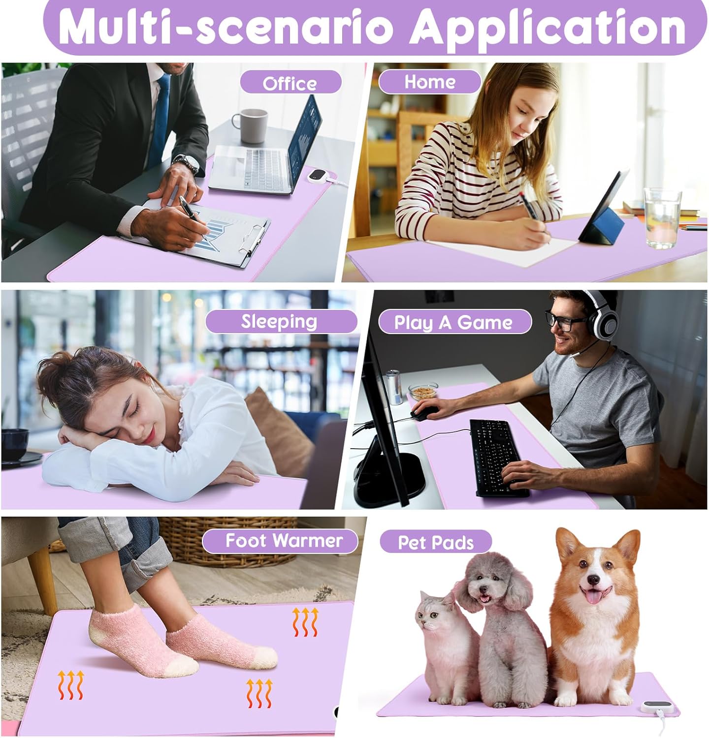 Konohan Heated Large Desk Mat PU Leather Warm Mouse Pad with 5 Heating Level & 4 Hour Auto Shut-Off Heating Keyboard Pad Warmer Gaming Mice Mat Only Supports 110v(Purple Color,31.5" X 13")