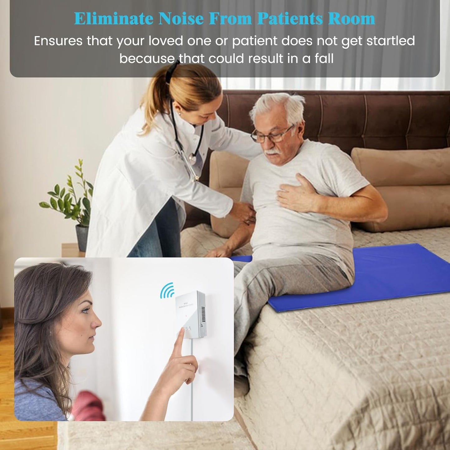 briidea Bed Alarms and Fall Prevention for Elderly with 20'' * 28'' Weight Sensing Bed Pad (Wireless Alarm Included)