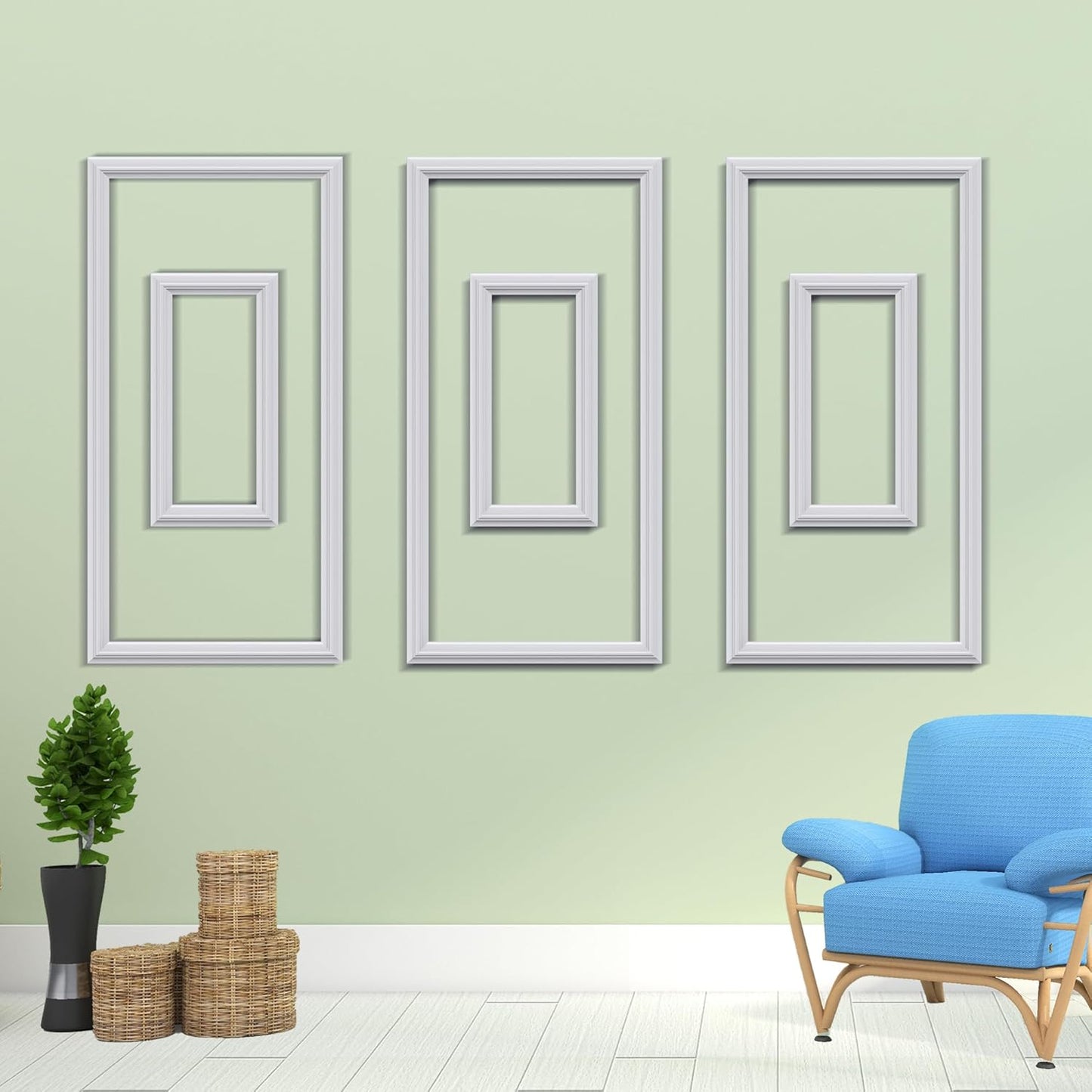 3 PCS Premade Wainscoting Panels Accent Wall Panels for Interior Wall Decor Easy DIY Build and Batten Chair Rail & Picture Frame Door Decor(12 x 24 + 6 x 12in)
