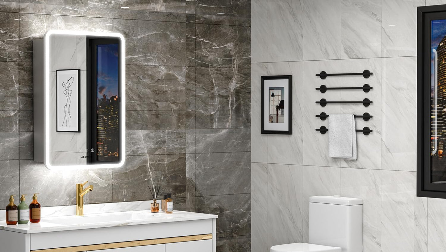 24ร32 Inch LED Lighted Medicine Cabinet, Bathroom Medicine Cabinet with Mirror and Lights, RGB Multicolor Backlit, Adjustable Front Lighted, Defogger, Dimming, Memory Function, Wall Mounted