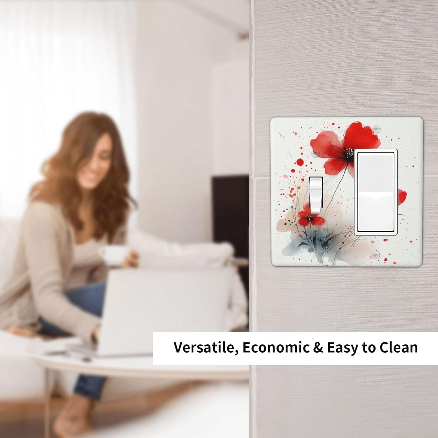 Vintage Watercolor Red Flowers Floral Outlet Covers 1 Toggle 1 Rocker Combination Light Switch Cover Plate Decorative Wall Plate Electrical Switch Plates for Bedroom Bathroom Decor