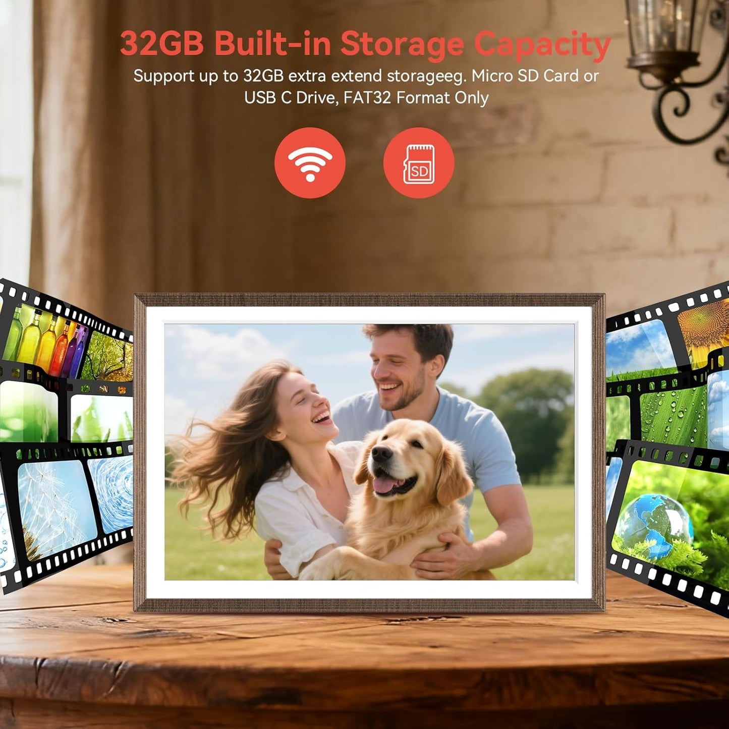 Frameo Wood 10.1 inch Digital Picture Frame, Smart WiFi Digital Photo Frame with 32G Memory, HD Touch Screen, Auto-Rotate, Slideshow, Easy Setup, Share Photos and Videos Anywhere(Brown Wood)