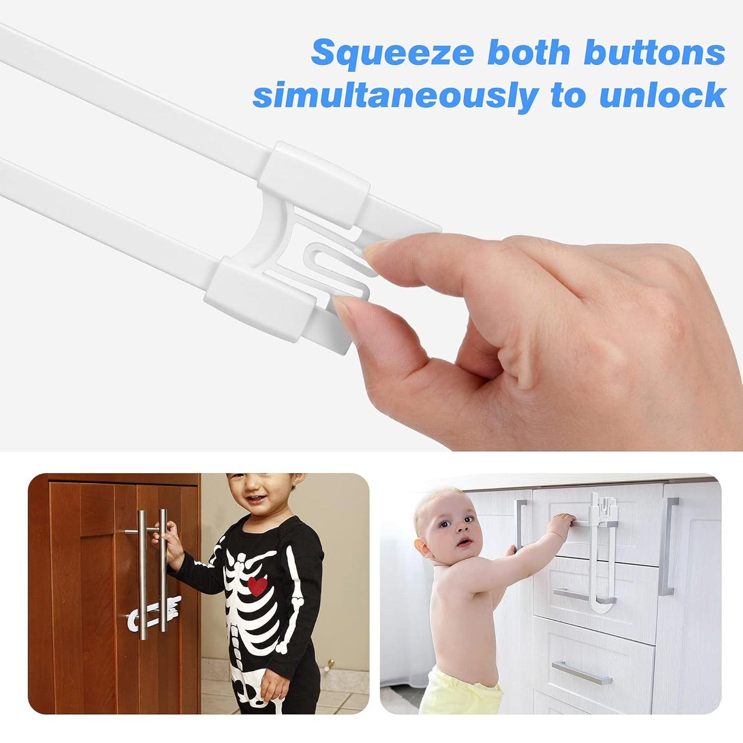 Vmaisi 20 Pack U Shaped Sliding Cabinet Locks Baby Proofing - Adjustable Child Safety Locks,Childproof Latches for Kitchen Bathroom Storage Cupboards Doors, Handles and Knobs White