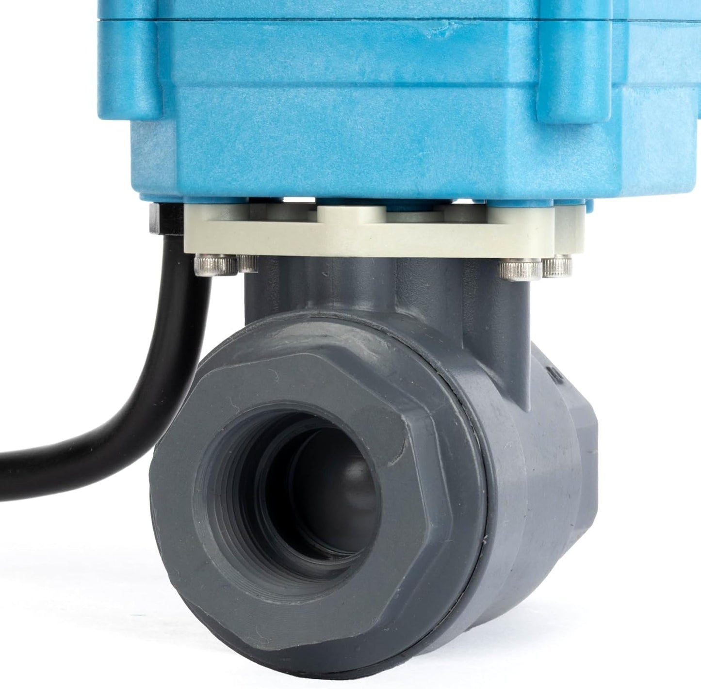 U.S. Solid 3/4” PVC Motorized Ball Valve - Plastic Electrical, US Plug, IP 67, Manual Override, 2 Wire Auto Return, AC 110~230V, Normally Closed