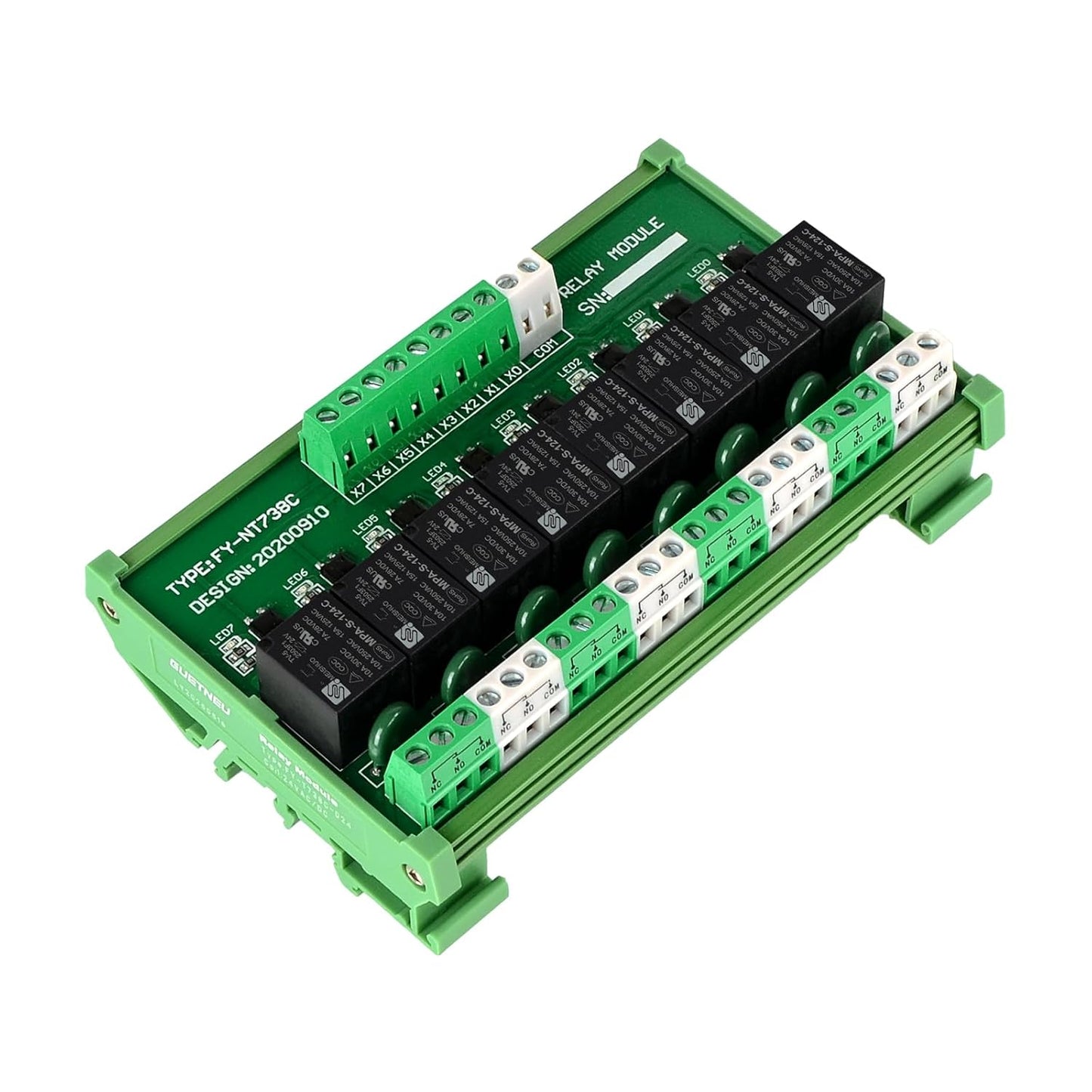 Relay Board, 8 Channel 1 SPDT DIN Rail Mount 24V DC/AC Relay, Interface Board