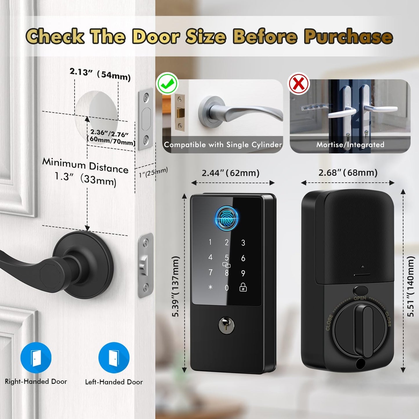 Smart Lock, Upgrade Keyless Entry Deadbolt Smart Lock with Keypad, Fingerprint Door Lock, Smart Locks for Interior Front Door, Biometric Digital Door Lock with Code App Control Auto Lock(Matte Black)