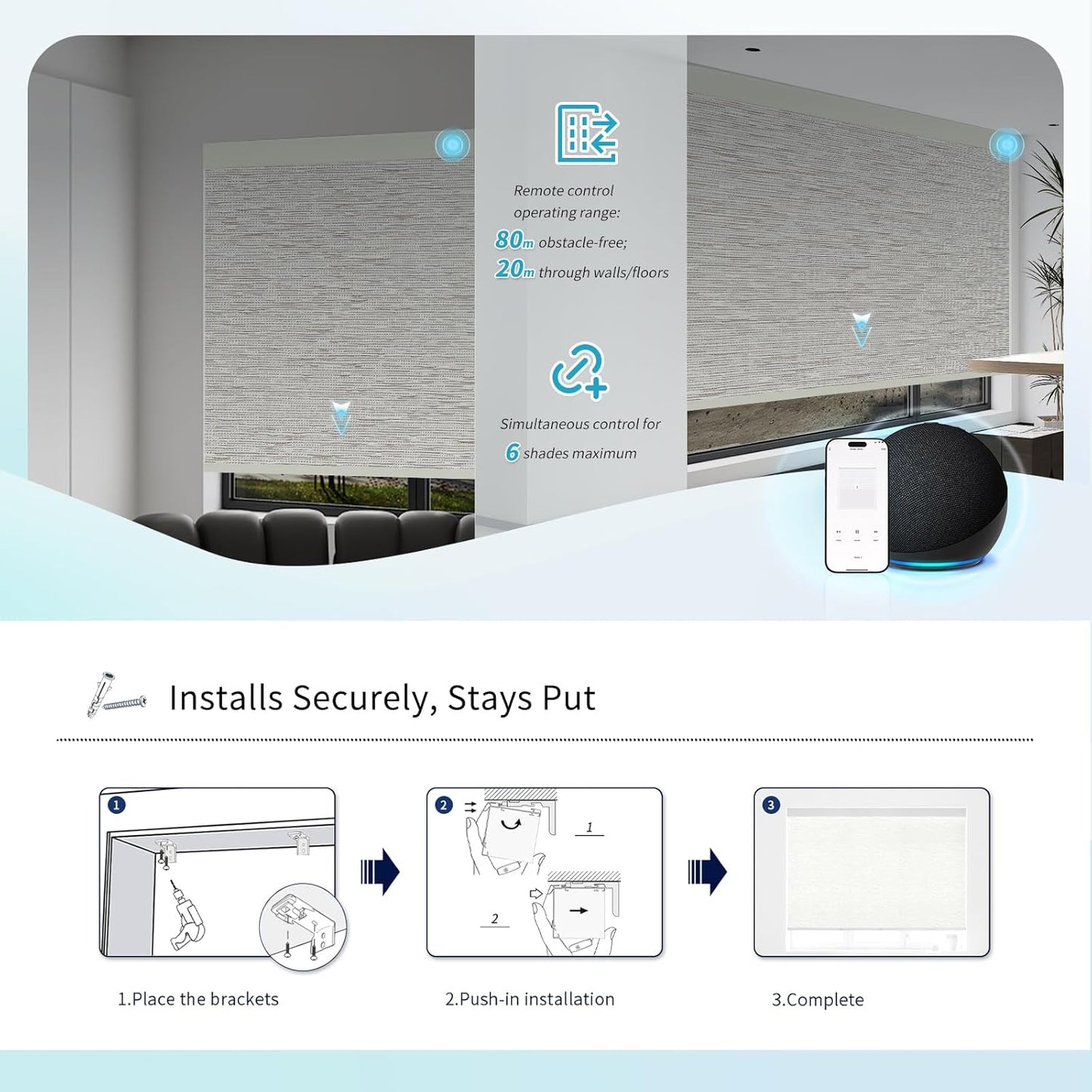 Motorized Blinds with Remote Custom Size Blackout Smart Roller Shades Compatible with Alexa Google, Electric Blinds for Windows