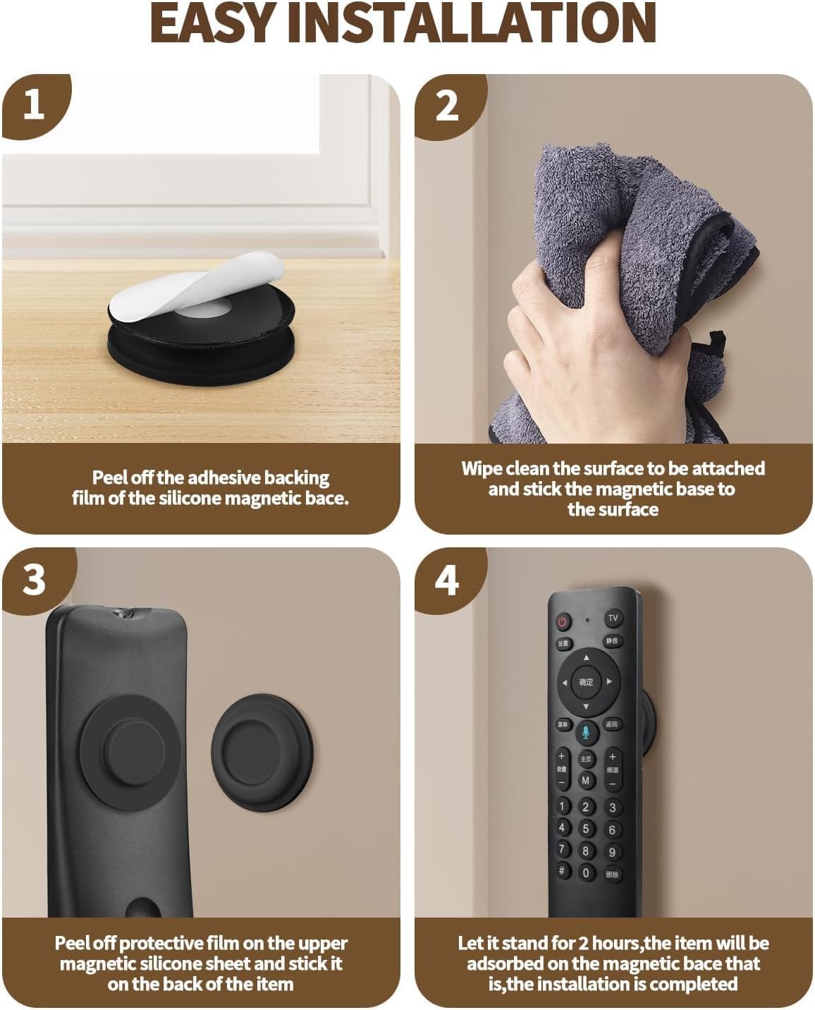 6 Pack Magnetic Remote Control Holder – Upgraded Silicone Magnetic Wall Mount for TV, Fan & Air Conditioner Remotes – Self-Adhesive, No-Drill Remote Control Holder Wall Mount (Circle Black)