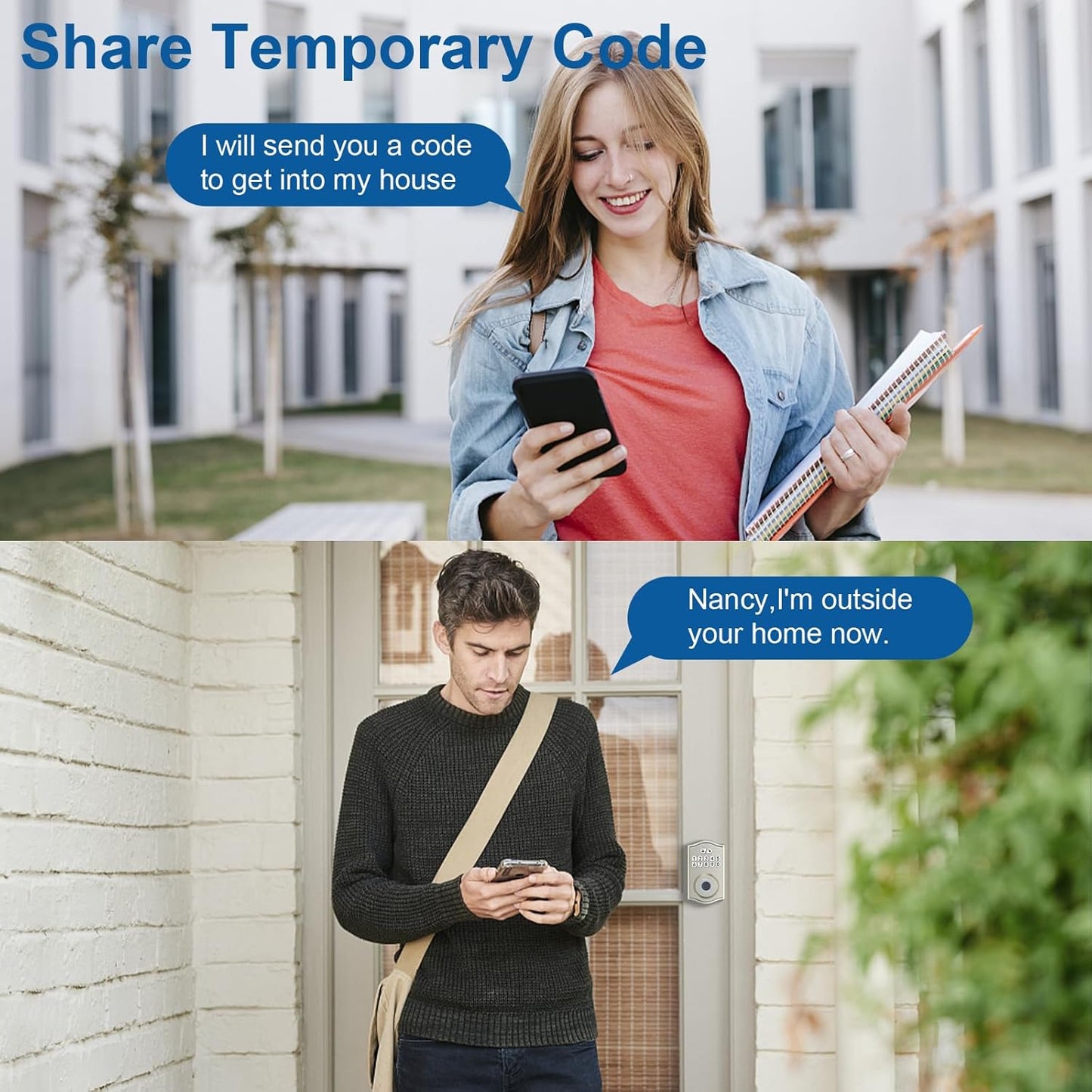 Smart Door Lock - Keyless Entry with Fingerprint/Bluetooth APP Control/Password, Auto Lock, One Time Code, Nickel