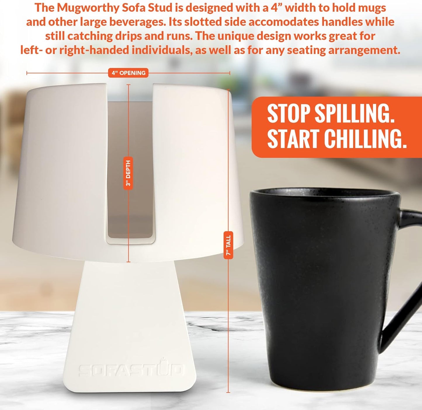 Mugworthy Couch Mug & Cup Holder - Spill Proof, Convenient, Versatile Drink Coaster Molded from BPA Free, Impact Resistant, Durable Plastic that Fits Coffee Mugs, Large Cups, Bottles & More