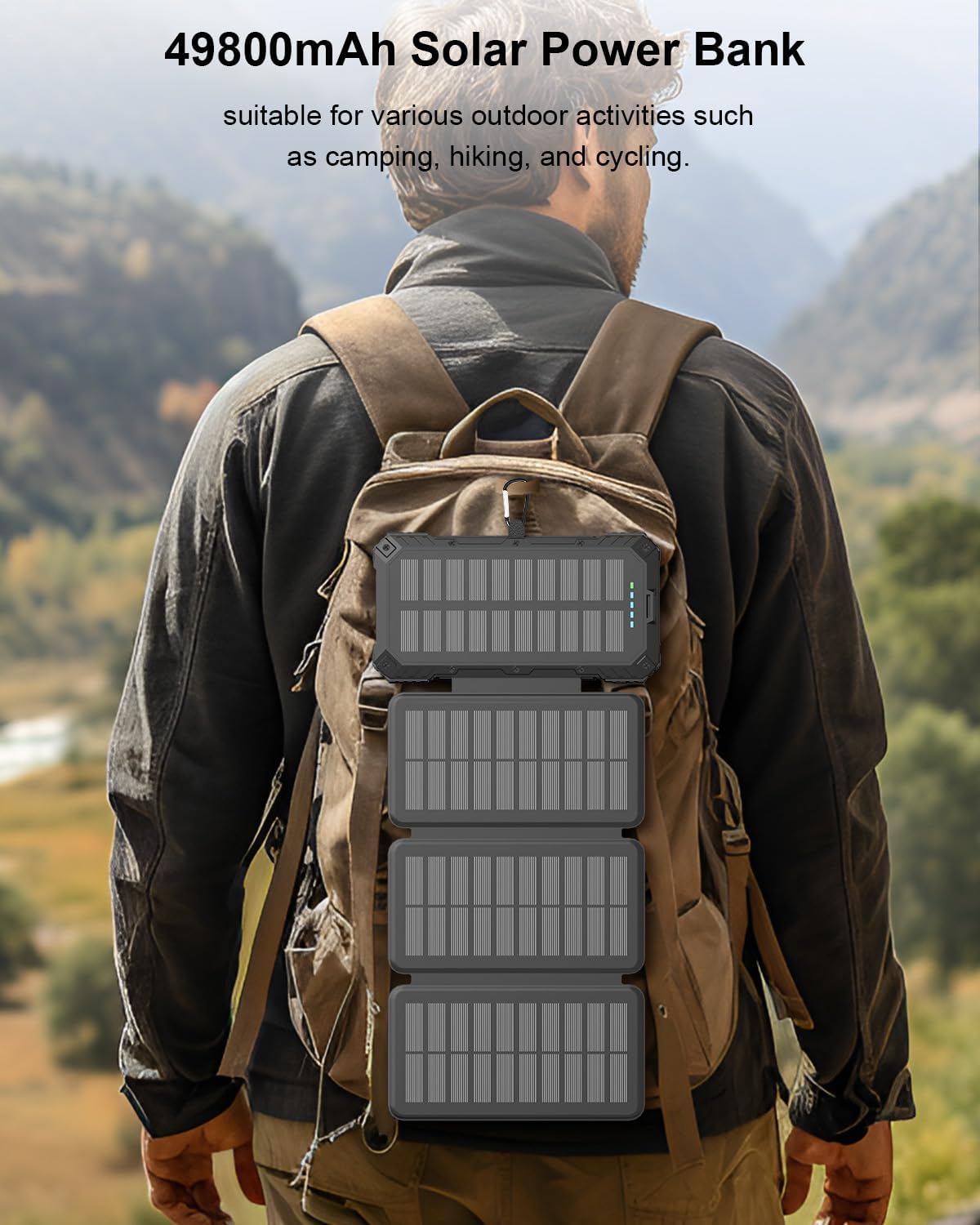 Solar Charger Power Bank 49800mAh with 4 Built-in Cables & 4 Foldable Panels, PD22.5W Fast Portable Phone Charger, External Battery Pack with USB-C in/Output & Flashlight for Outdoor Camping