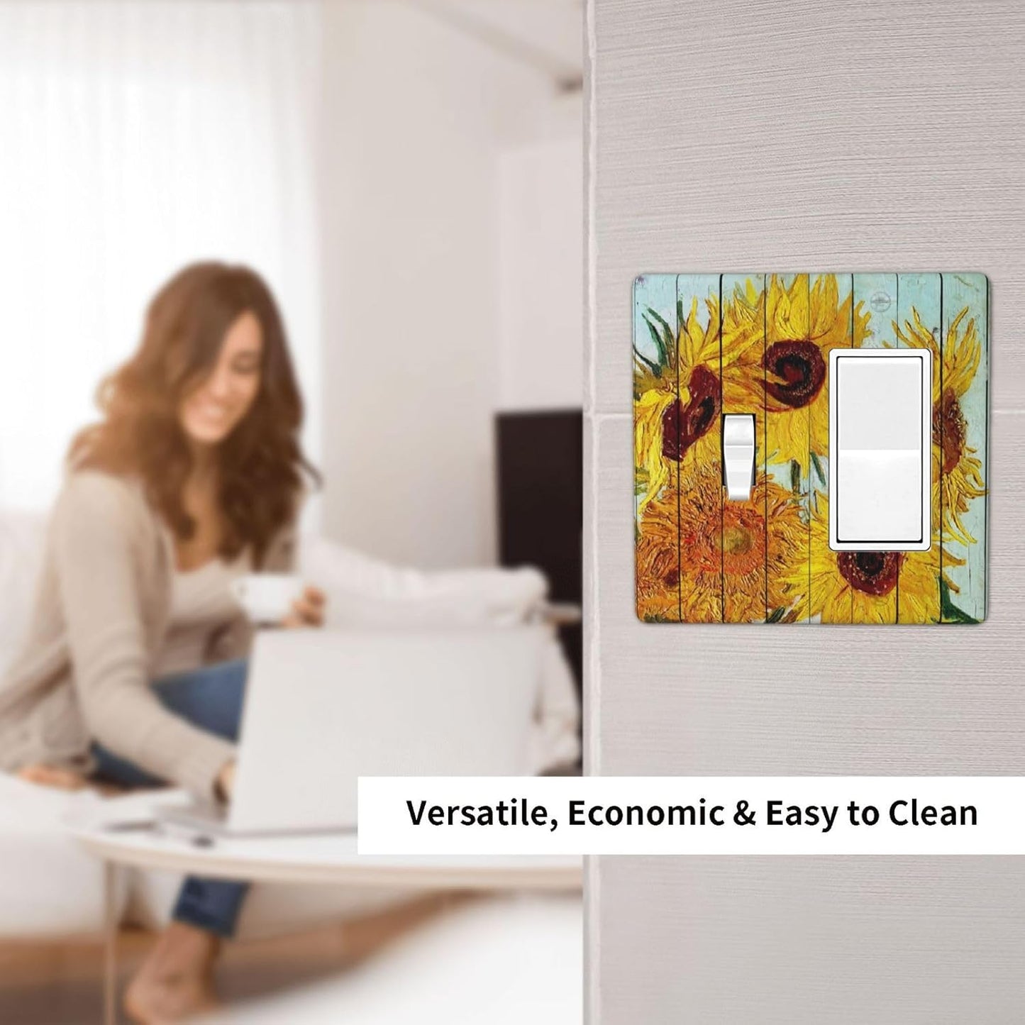 Outlet Covers Sunflowers Oil Paintings Wood Floral 1 Toggle 1 Rocker Combination Decorative Wall Plate Electrical Switch Plates Light Switch Cover Plate For Farmhouse Bed Room Decor