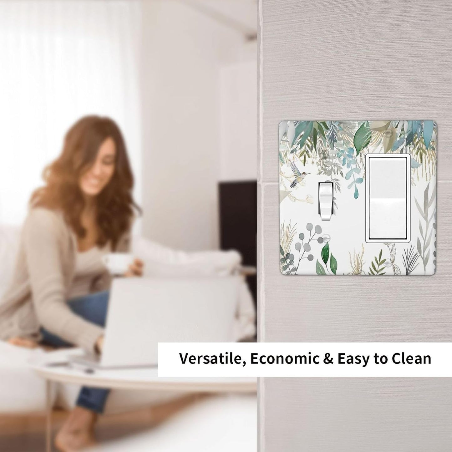 Green Tropical Palm Leaves Flower Plants Hummingbird Outlet Covers 1 Toggle 1 Rocker Combination Decorative Wall Plate Electrical Switch Plates Light Switch Cover Plate for Bed Room Living Room Decor