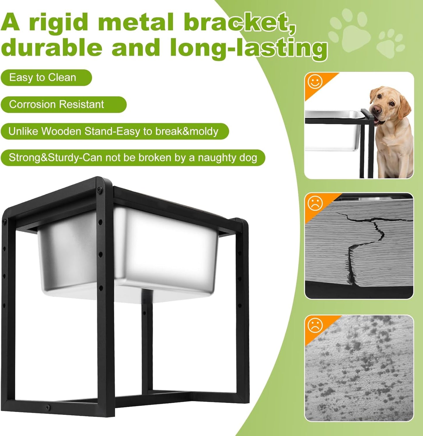 Adjustable Height Elevated Large Dog Water Bowls with Stainless Steel Bowls and Metal Stand,4-Level (8/10/12/14 Inches) Pet Bowl for Dogs for Large Medium Dogs - Durable, Easy to Clean (2.4gallon)