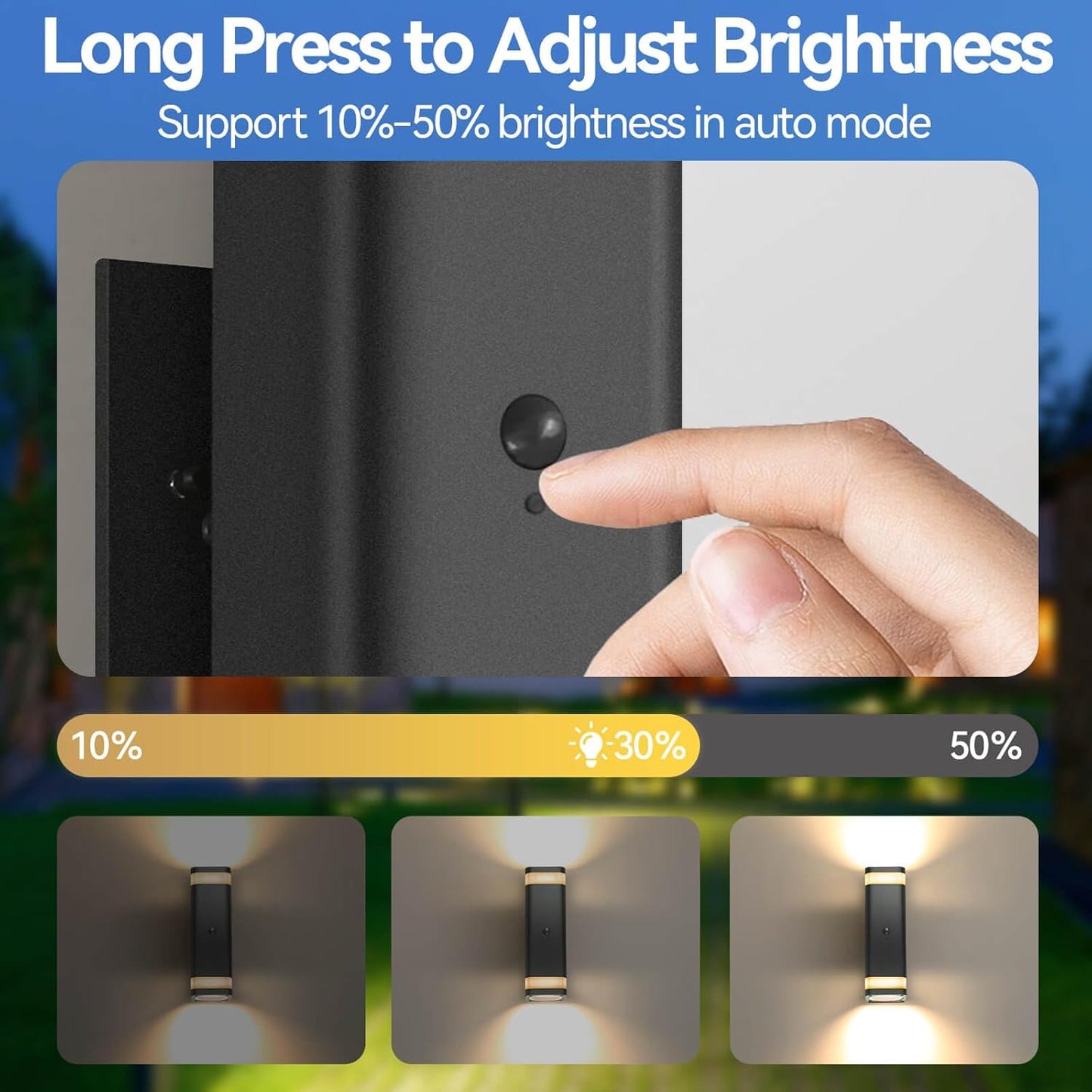 SHIMR Motion Sensor Outdoor Wall Lights 2 Pack, Modern Dusk to Dawn Up Down Sconce with 3 Modes, WaterprExterior Lighting Fixtures for Porch Garage Patio, 3000K LED Bulb Included, Black Finish