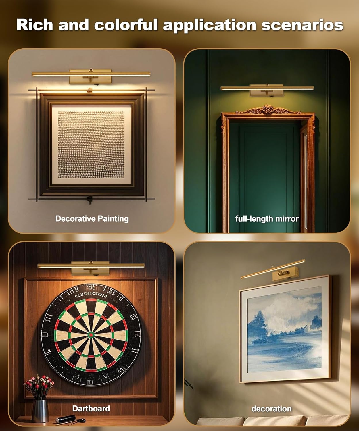 Battery Operated Picture Light with Wireless Remote 3CCT Dimmable Gold Wall Art Lights for Paintings 3 Color Rechargeable cordless decor Gallery Light 24’‘ Artwork Lighting for Canvas Timer Function