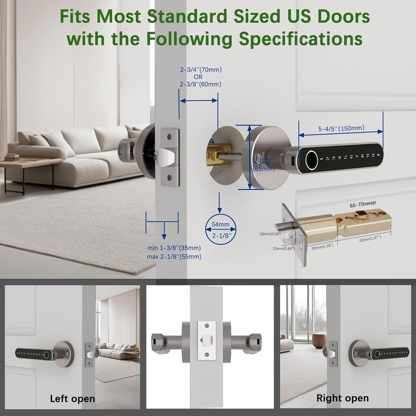 Smart Electronic Fingerprint Door Lock, Keyless Entry with Handle, Codes, APP, IC Cards, Fingerprints, Keys, for Home Bedroom Apartment (Silvery)