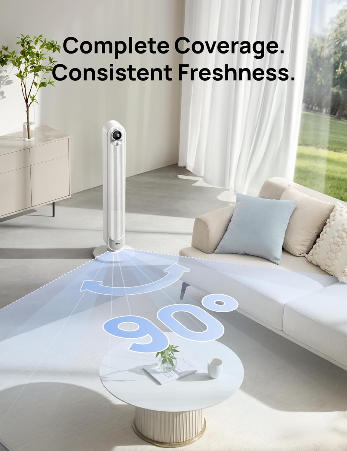 Dreo Smart Tower Fan for Bedroom, Floor Standing Bladeless Oscillating Fan with Remote, 9 Speeds, 4 Modes, 12H Timer, for Indoor Bedroom Home Office, WiFi Voice Control, Cruiser TF518S