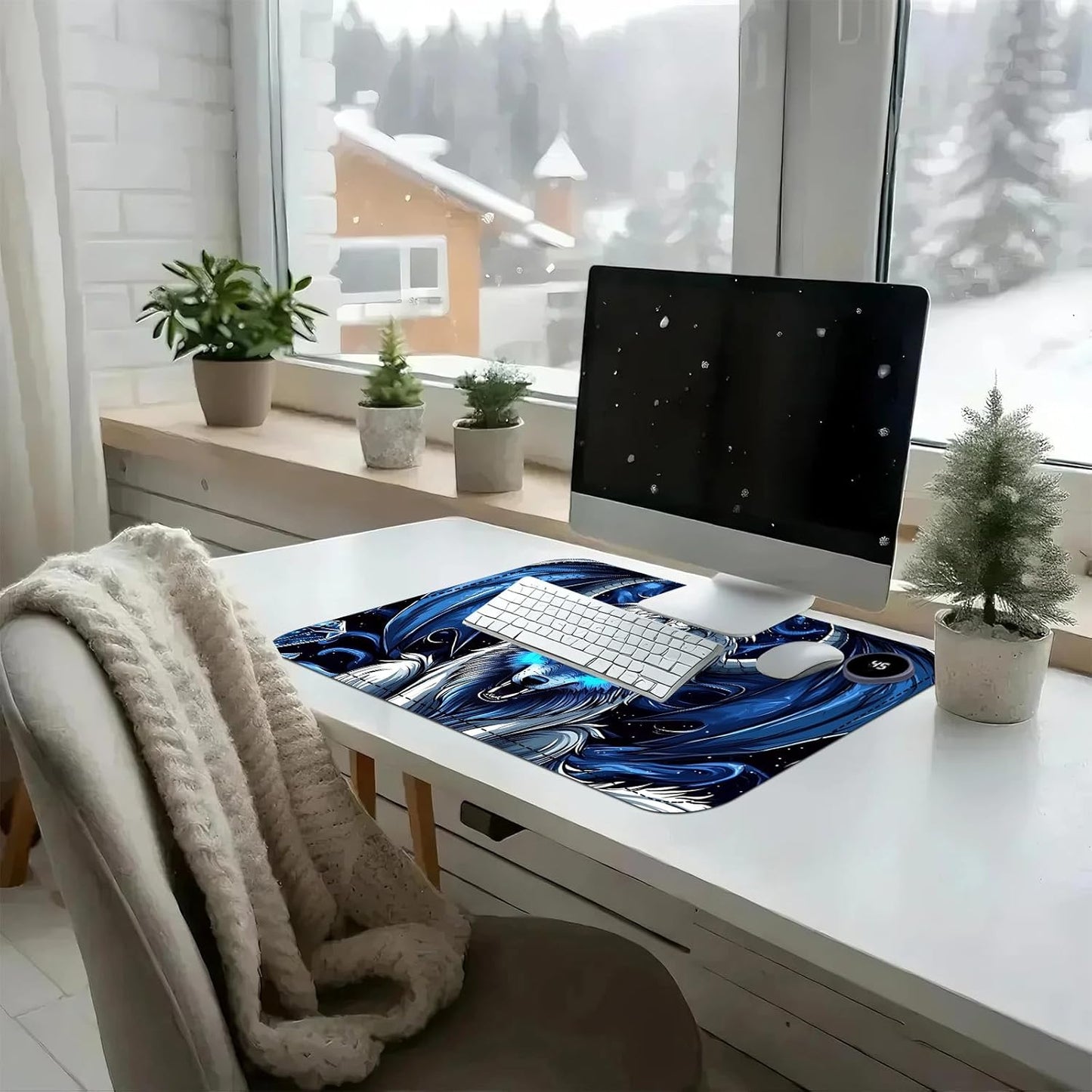 Heated Mouse Pad with 3 Temperature Settings(104°F–122°F),Large 24x14.2 Inch PU Leather Heated Desk Mat,Waterproof Warming Pad for Office,Gaming & Cold Hands Relief,Dragon and Wolf