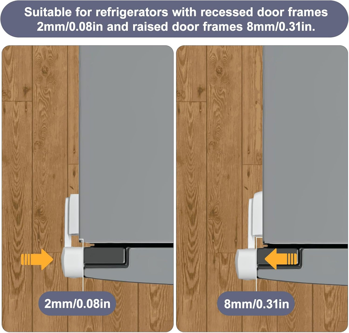 Fridge Lock for Kids, Childproof Refrigerator Door Lock, Fridge Latch with 3M Adhesive, Freezer Locks Automatically Closed, No Drill No Screw, More Security for Kids/Pets (2 Pack, White)