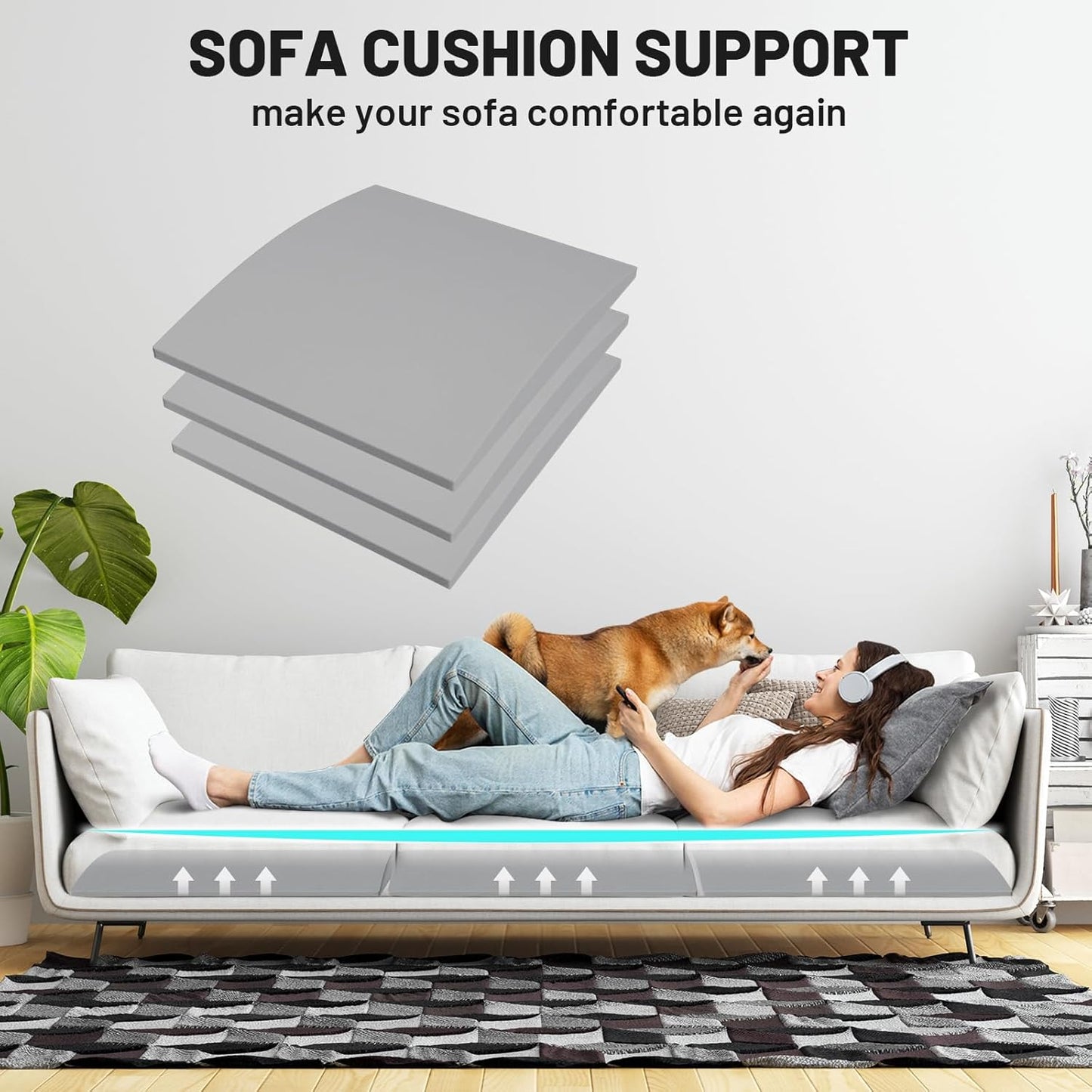 Couch Cushion Support, Sofa Cushion Support for Sagging Couch Seat, Couch Replacement Insert, 20"x20"x2", High Density Foam Furniture Seat Sagging Repair, Trapezoid 40D, Grey Set of 3