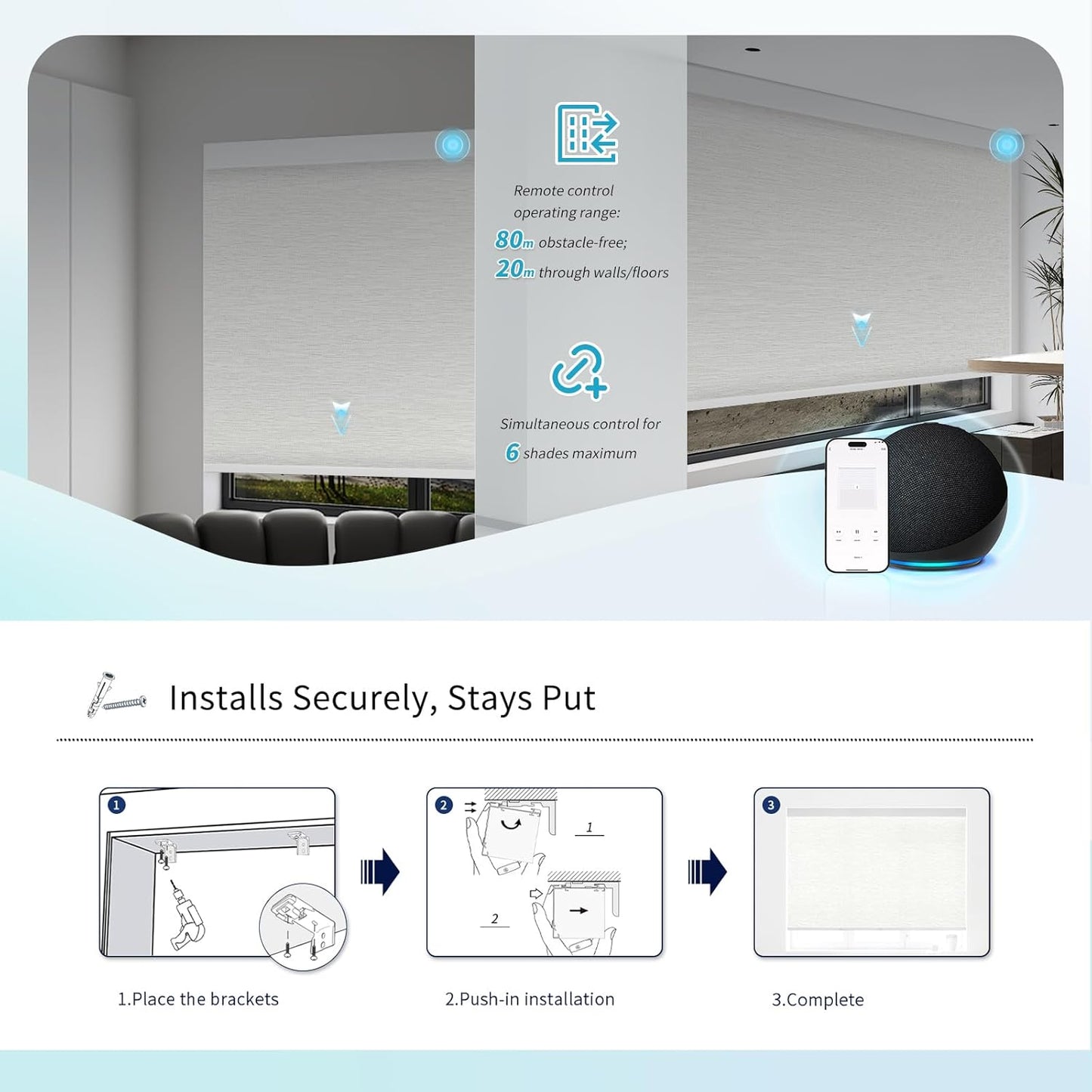 Motorized Blinds with Remote Custom Size Blackout Smart Roller Shades Compatible with Alexa Google, Electric Blinds for Windows