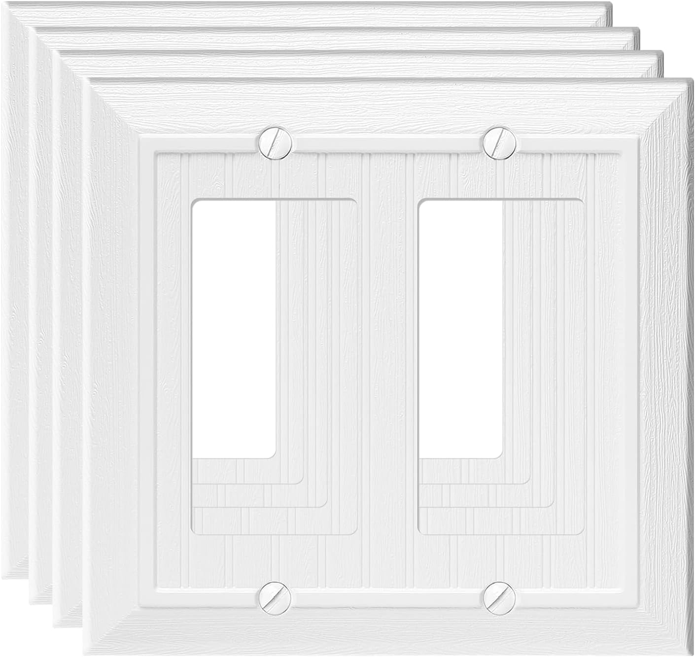 Modern Decorative Wall Plate Retro Wood Grain design Switch Cover Outlet Cover for Light Switch, Smart Switch, Dimmer, GFCI, USB Outlet (4 Pack, Double Decorator)