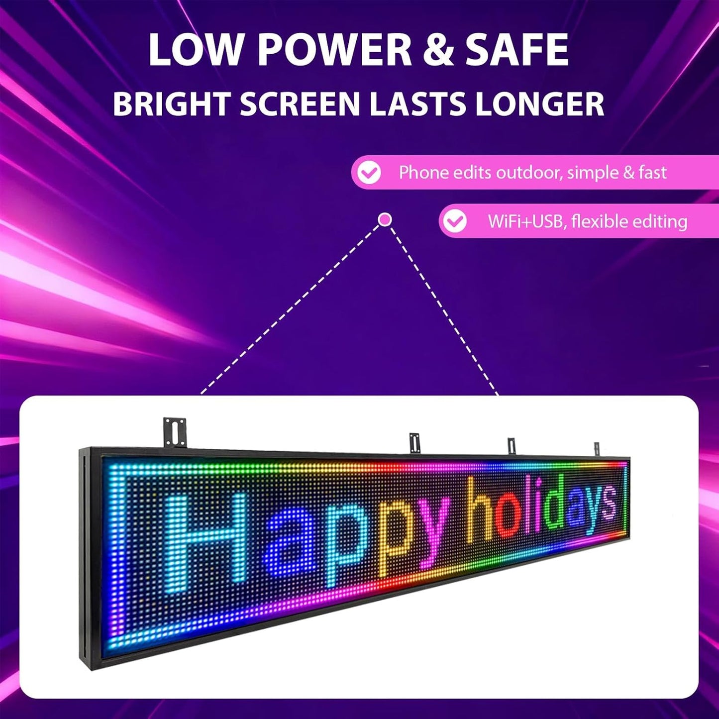 Programmable Led Sign with Full Color Display - Energy Saving and Waterproof Led Message Board for Schools, Shops and Cafes, Supports wifi Connection,77"x14"