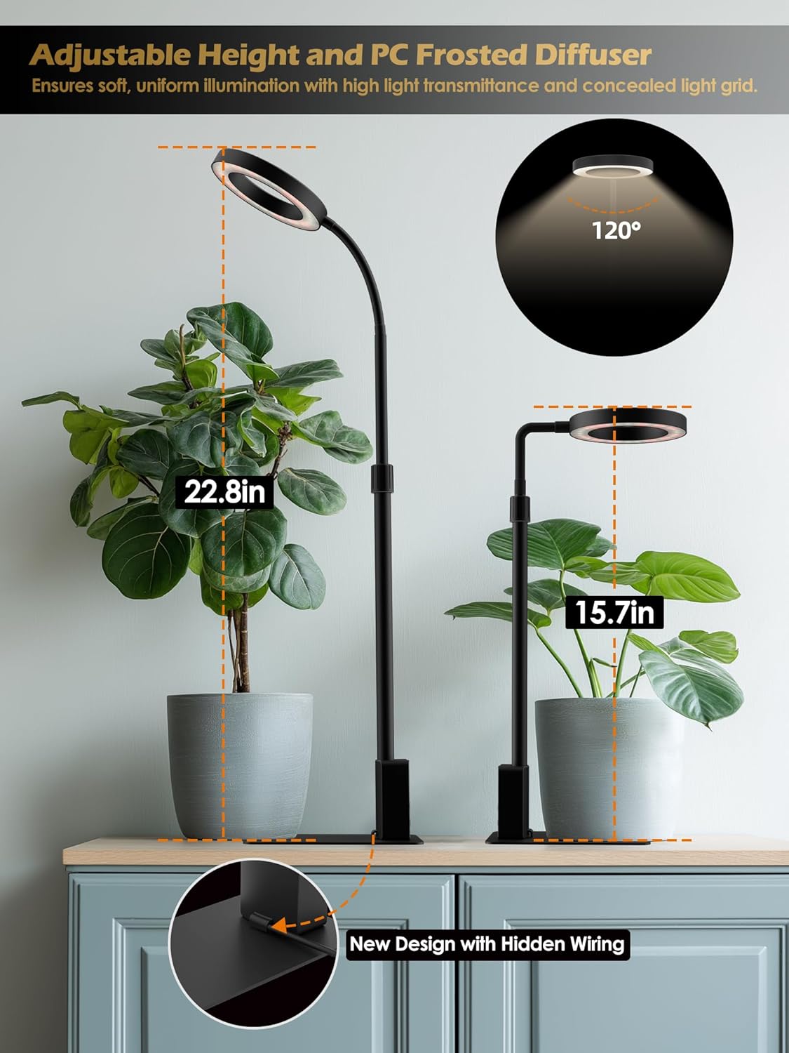 Grow Light with Stand, LED Plant Light for Indoor Plants, Full Spectrum Grow Lamp, Adjustable Height (Black, 12W)