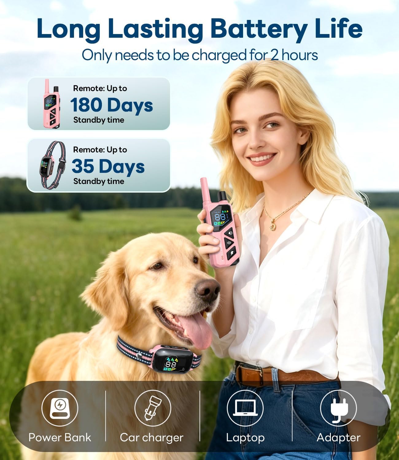 Dog Shock Collar - 3300FT Dog Training Collar with Remote, IPX7 Waterproof Electric Dog Collar with 4 Training Modes, Security Lock, Rechargeable E-Collar for Small Medium Large Dogs (Pink)