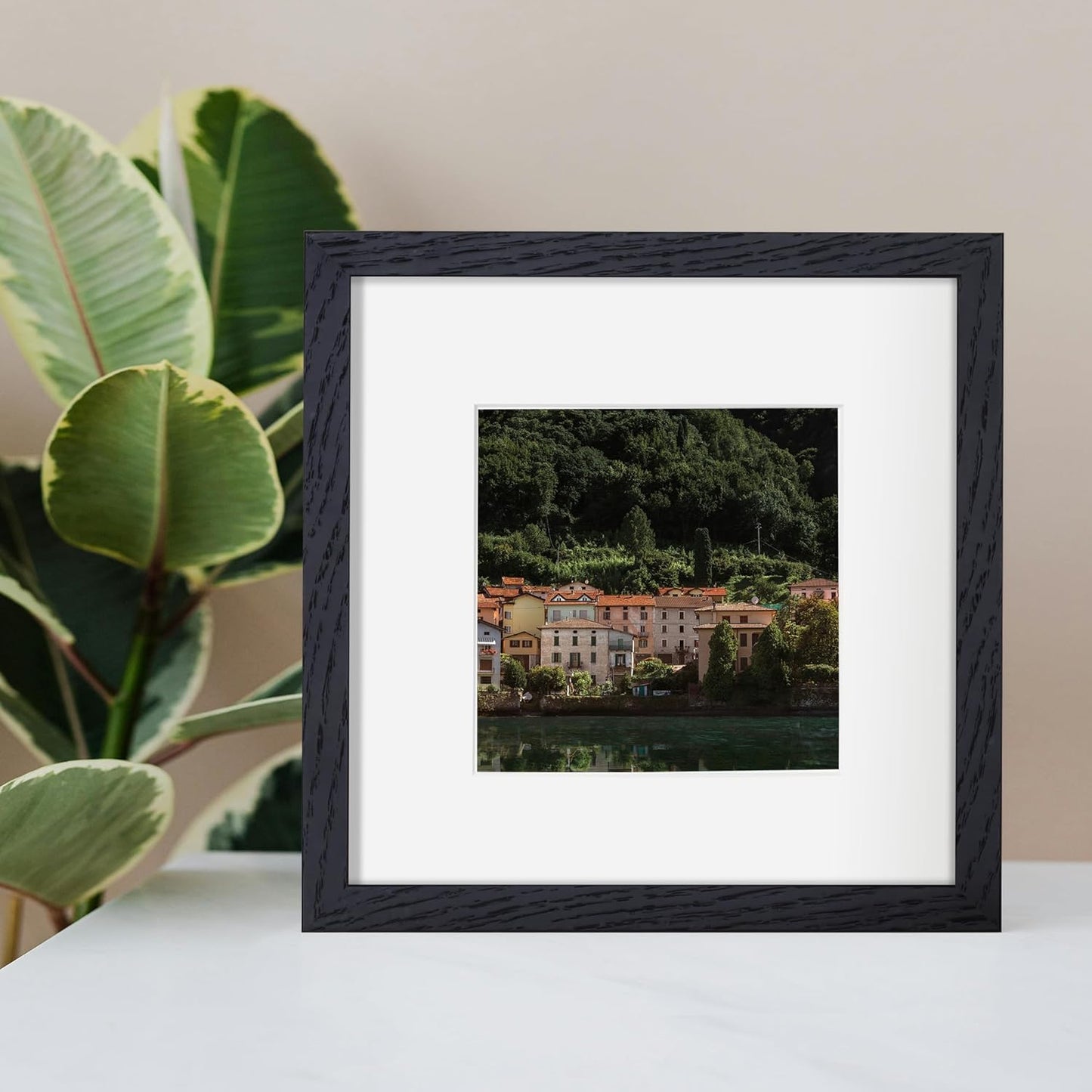Fun Memories Rustic Oak 8x8 Picture Frame, Solid Oak Wood, 8"x8" Square Photo Frame with Tempered Glass, Matted to 4"x4", Black, Set of 4